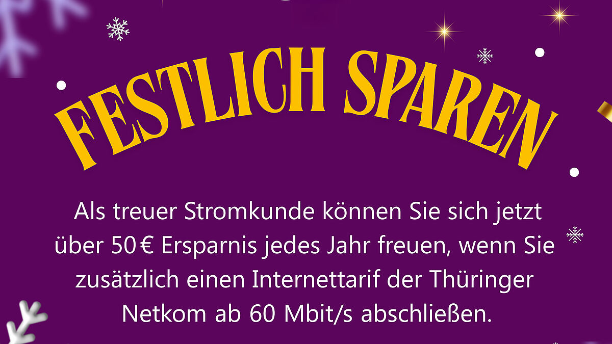 Informationsanzeige für den Kombi-Bonus von 50,- EUR. Diesen bekommt man als Stromkunde wenn man einen Internettarif der Thüringer Netkom ab 60 Mbit/s abschließt